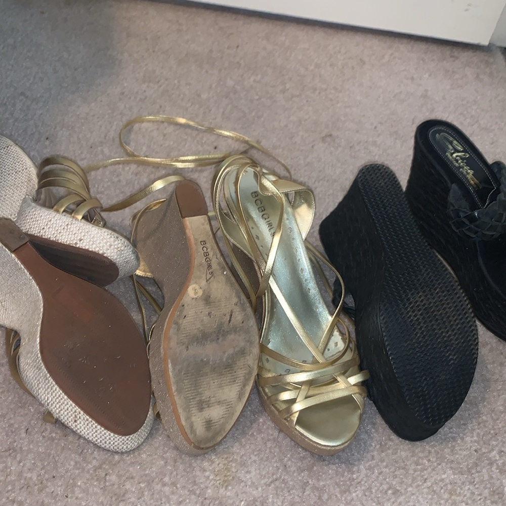 Lot of 3 fabulous wedge heels - 2 gold - 1 black - Picture 5 of 15